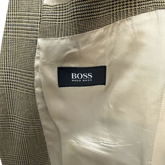 HUGO BOSS Corleone Blazer 44R Silk Wool Mens Sport Coat Yellow Black Check - Picture 6 of 16